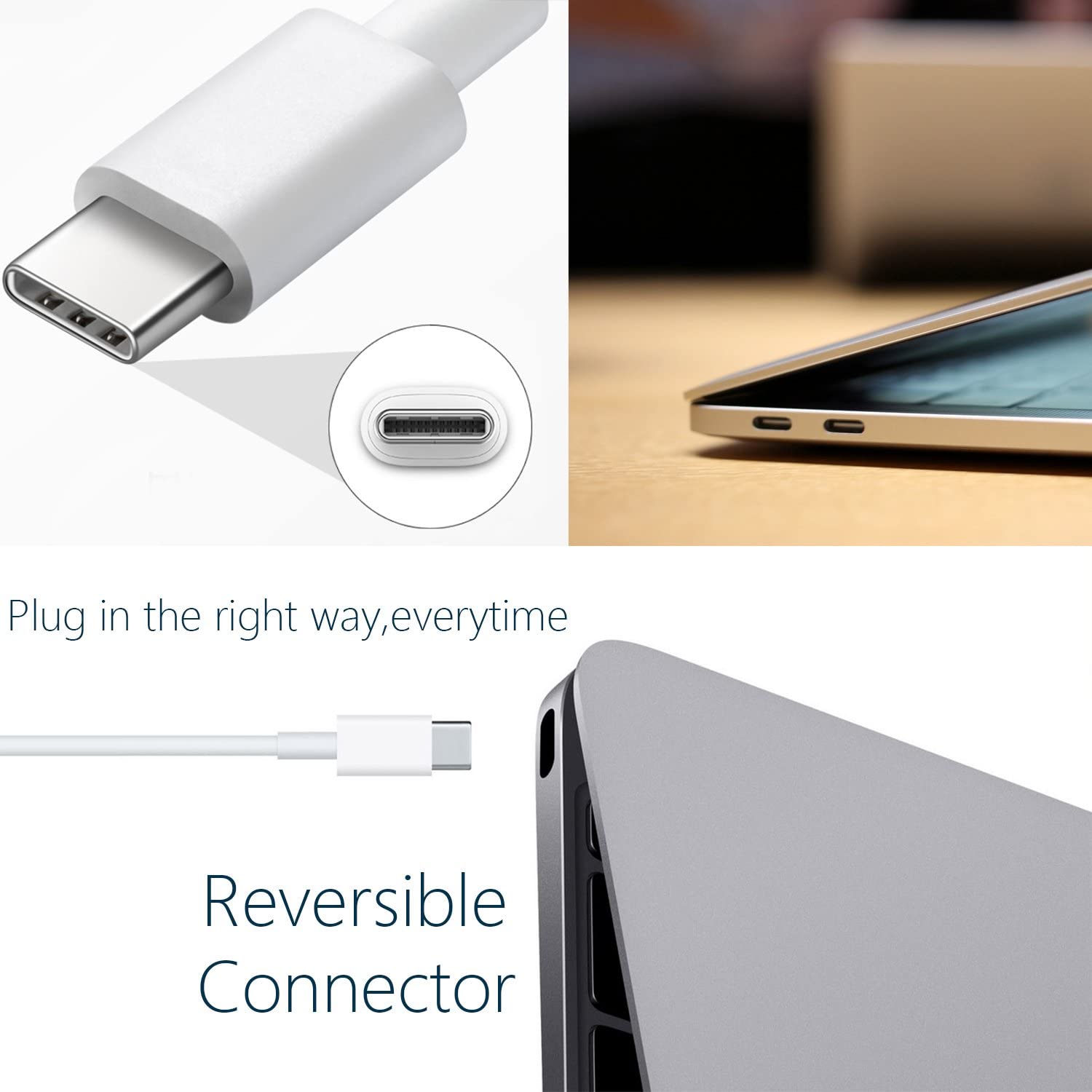 61w usb-c till usb-c nätadapter laddare kompatibel med macbook pro 12 tum 13 tum, macbook air, med c-kabel