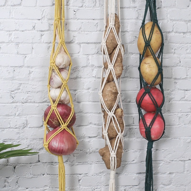Macrame Hanging Fruit Basket Potato Storage Fruit Storage Onion Kitchen Organizer Wall Hanging Food Storage Containers