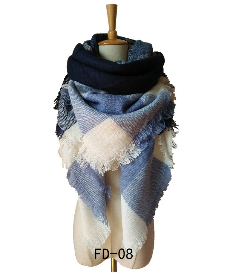 knitted spring winter women triangle scarf plaid warm cashmere scarves shawls luxury brand neck bandana pashmina lady wrap: color 2