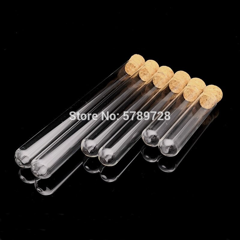 20 piezas tubo de ensayo de fondo redondo de vidrio de 20mm de diámetro exterior con tapón de corcho, equipo de enseñanza experimental escolar
