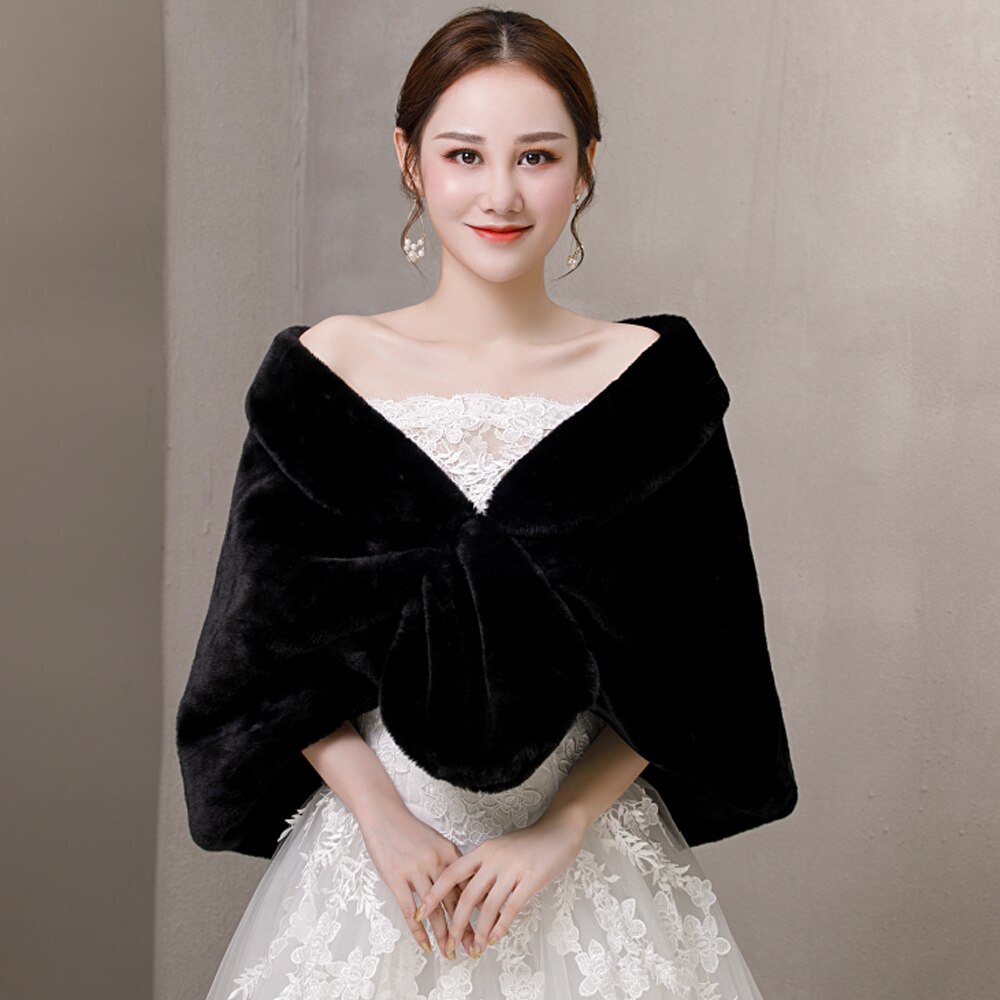 hiver sans manches enveloppes de mariée noir fausse fourrure mariée boléro culture fausse fourrure veste de mariage
