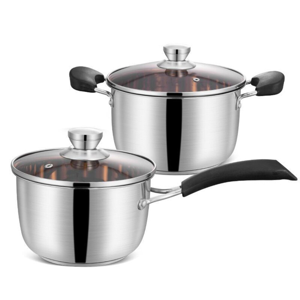Stainless Steel Stockpot with Lid Single Long Handle Cooking Pot Thick Kitchen Soup Pot for Home (14cm)