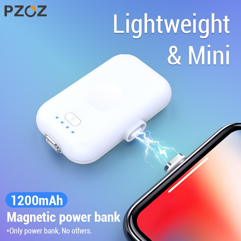 PZOZ Magnetic Power Bank For iPhone Micro USB Type C 1200mAh Mini Magnet Charger Power Bank For iPhone iPad Xiaomi Huawei Phone