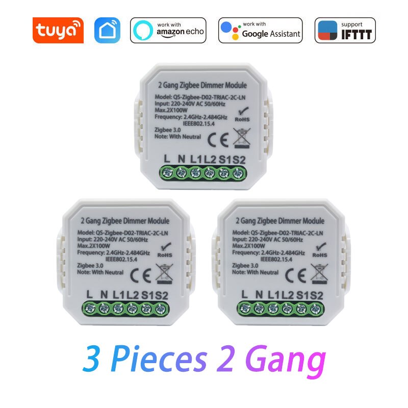 Tuya Zigbee 3.0 Smart Wireless Dimmer Switch Module 1 Gang/2 Gang Remote Control Works With Alexa Google Home Smart Home
