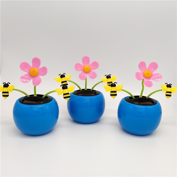 Home Decoration Solar Powered Dancing Toy Car Ornament Children's Toys Flower Butterfly Bee Car Accessories 1Pcs: Pink flower bee