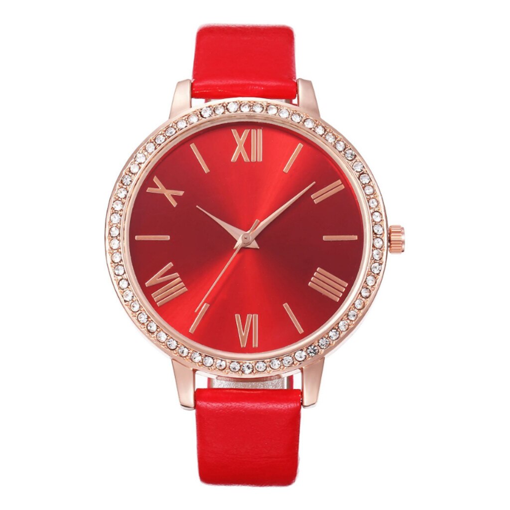 Casual Dames Riem Horloge Met Diamonds Romeinse Schaal Quartz Horloge Vrouwen Horloges Luxe Armband Horloge Dames Sieraden: Rood