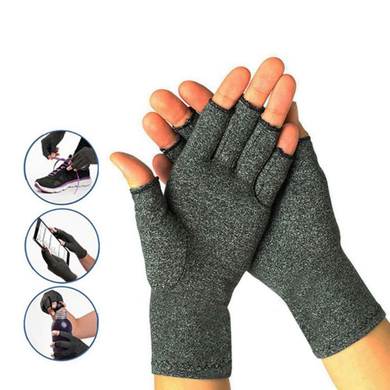 1 par kompression gigt handsker håndledsstøtte bomuld fælles smertelindring håndbøjle kvinder mænd terapi armbånd: Mørkegrå / S