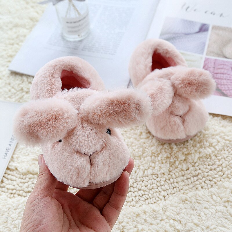 Cute! baby girls bunny Shoes Little Girls cartoon Slipper Home Shoes for Kid keep warm solid winter shoes soft plush shoe lovely: Light pink / 16