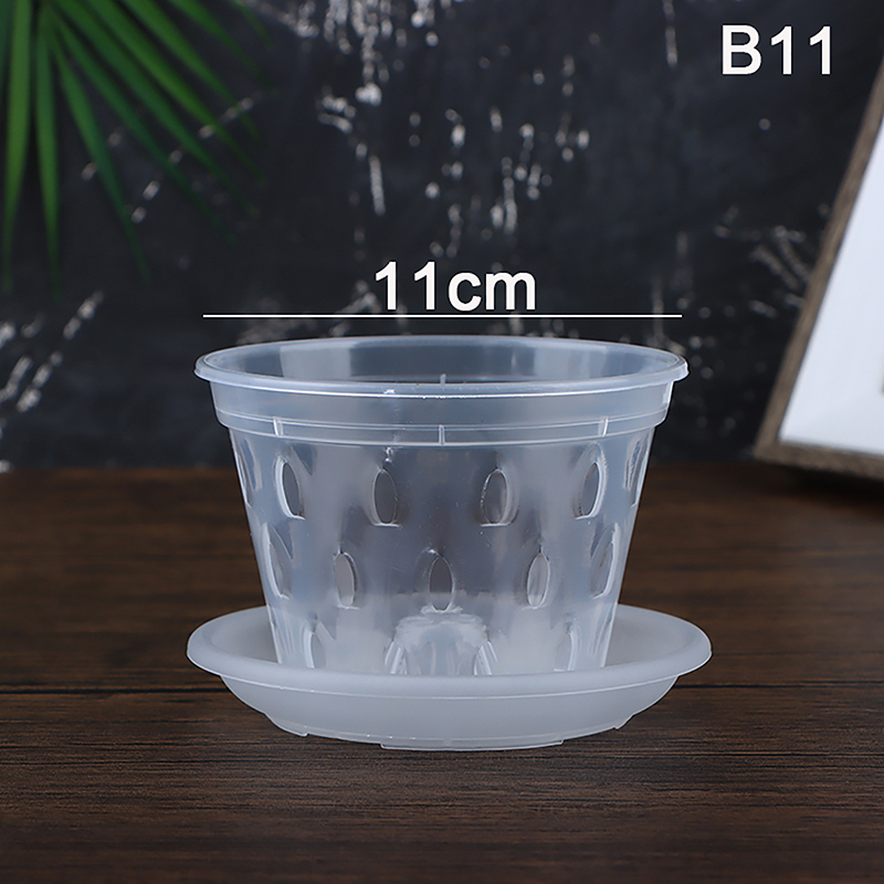 1Pc Bloempot Tuinplanter Drainagepotten Met Gaten Transparante Orchideeënmanden Plastic Ademende Bloempotten Accessoires: YELLOW