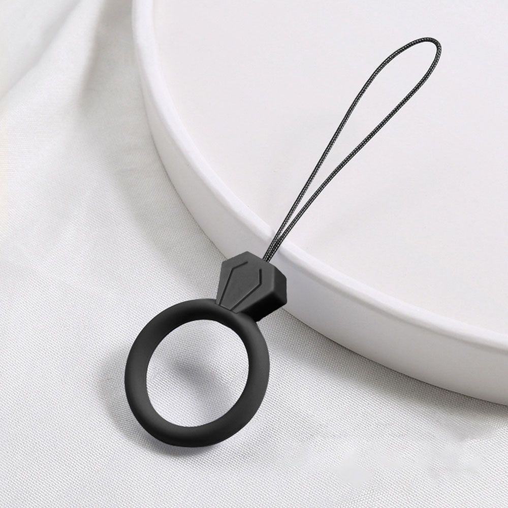 Universal Shatter-resistant Anti-lost Pendant Ring Strap Silicone Ring Mobile Phone Lanyard Keys Phones Strap: black