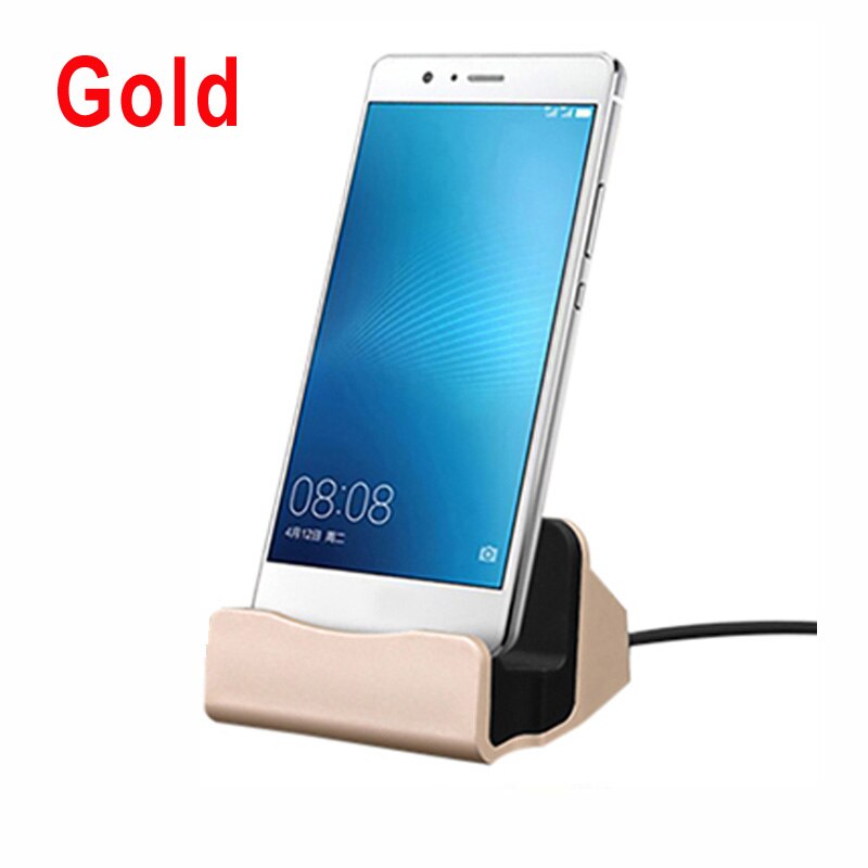 Docking Station Charger For iPhone Samsung Xiaomi Android Type C Desktop Charging Dock Stand Holder Micro USB-C Phone Chargers: For iPhone / Gold