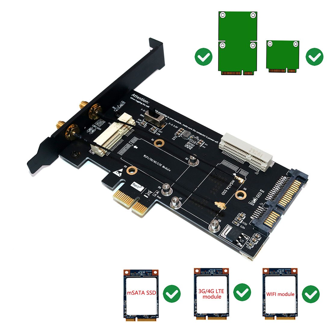 Adaptateur WiFi Mini PCI-E vers carte réseau mSATA SSD vers SATA 2.5, avec emplacement pour carte SIM, pour 3G/4G/LTE