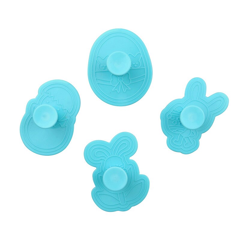 4Pcs DIY Happy Easter Bunny Egg Plastic Baking Mold Kitchen Biscuit Cookie Cutter Pastry Plunger 3D Fondant Cake Decorating Tool