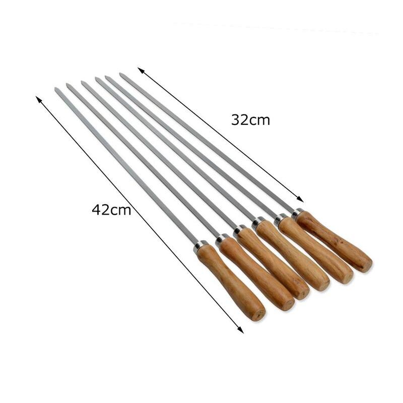 6 Pcs Barbecue Stick BBQ Roasting Needle With Wooden Handle Skewers Steel Roasting Tools Rotisserie Long Skewers,42cm