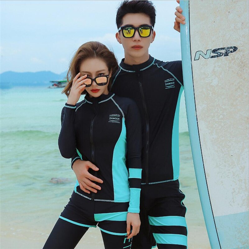 Koreansk japan stil rashguard mand svømme t-shirt+legging+trunk sæt langærmet surfing dragt mandlige uv badetøj plus str.
