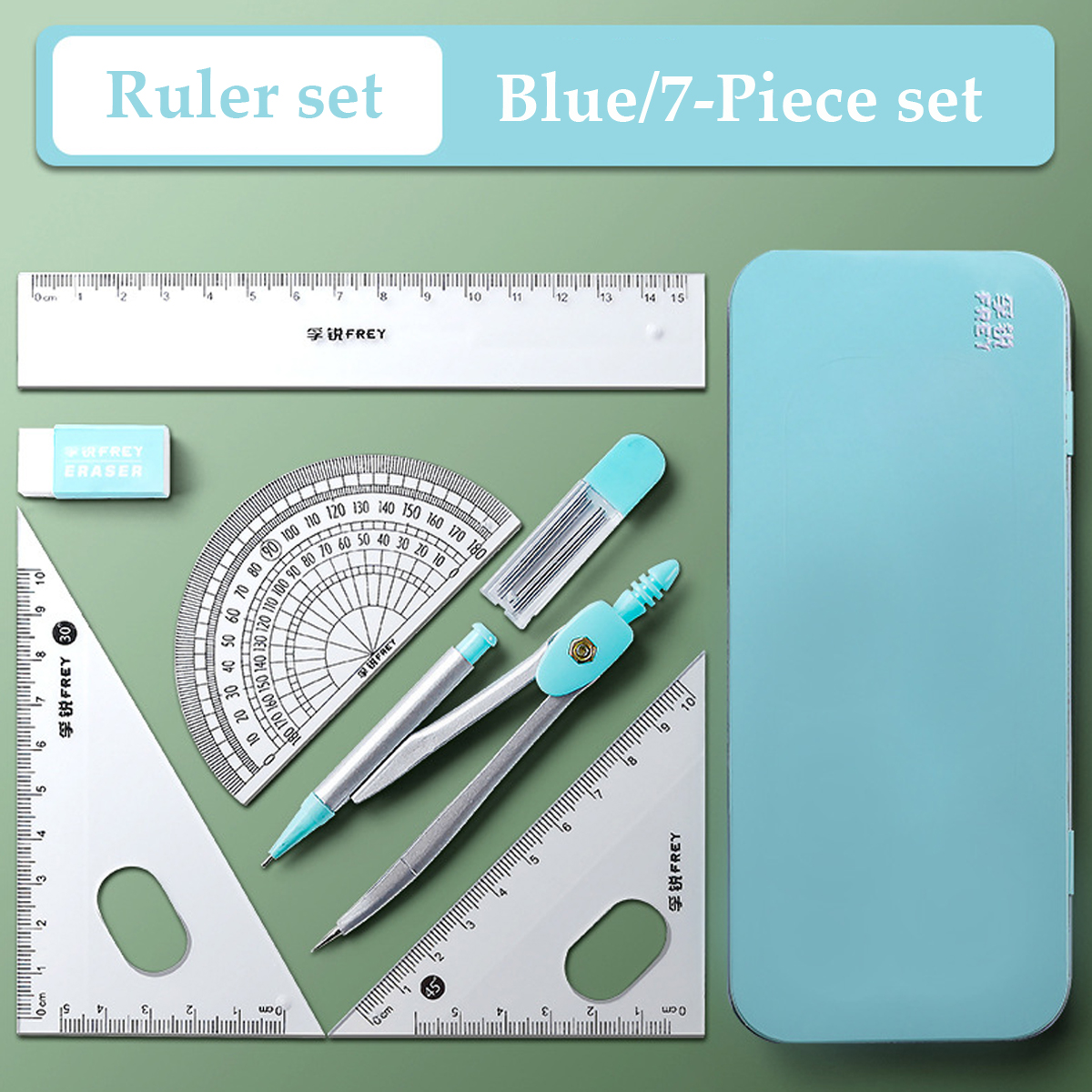 7 Pcs/Set Mathematical Rulers Set Multi-function Compass Ruler Drawing Tools School Supplies Students Stationery: black