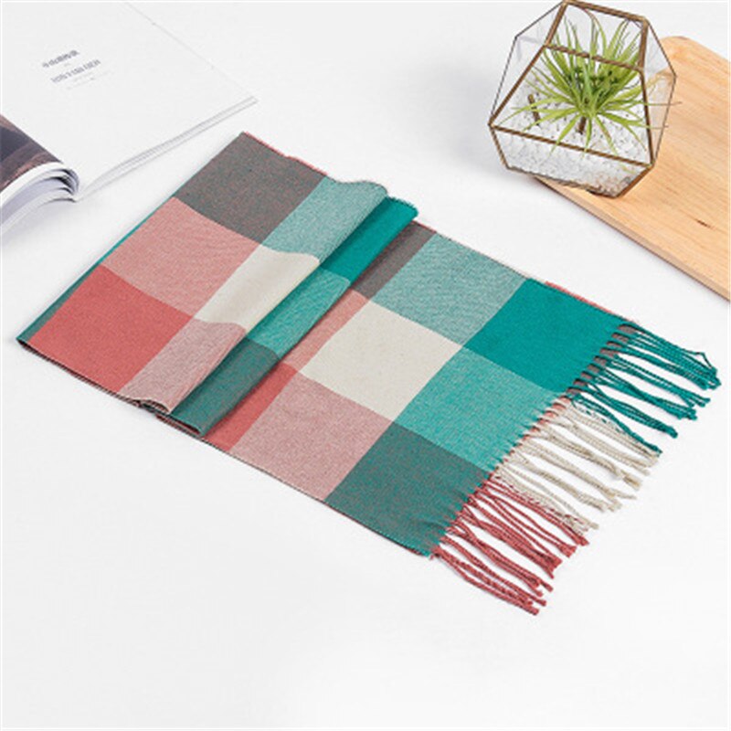 Plaid Winter Cashmere Scarf Women Solid Scarves Casual Scarfs Soft Plaid Scarf for Ladies Stoles Warm Knit