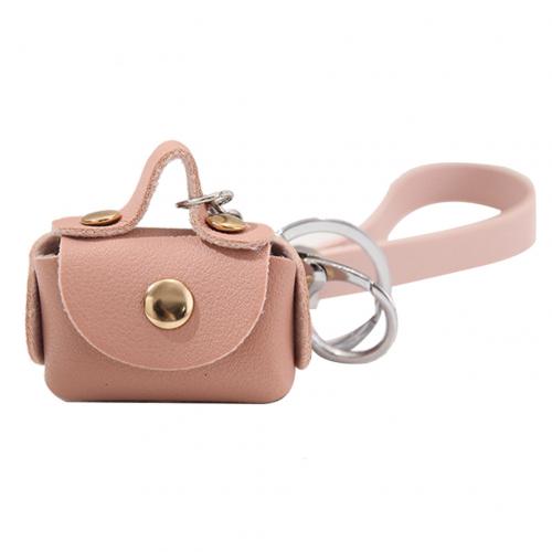Kvinder kunstlæder mini nøgleringskæde håndtaske vedhæng rygsæk nøglering ornament øretelefon opbevaring pengepung: Lyserød