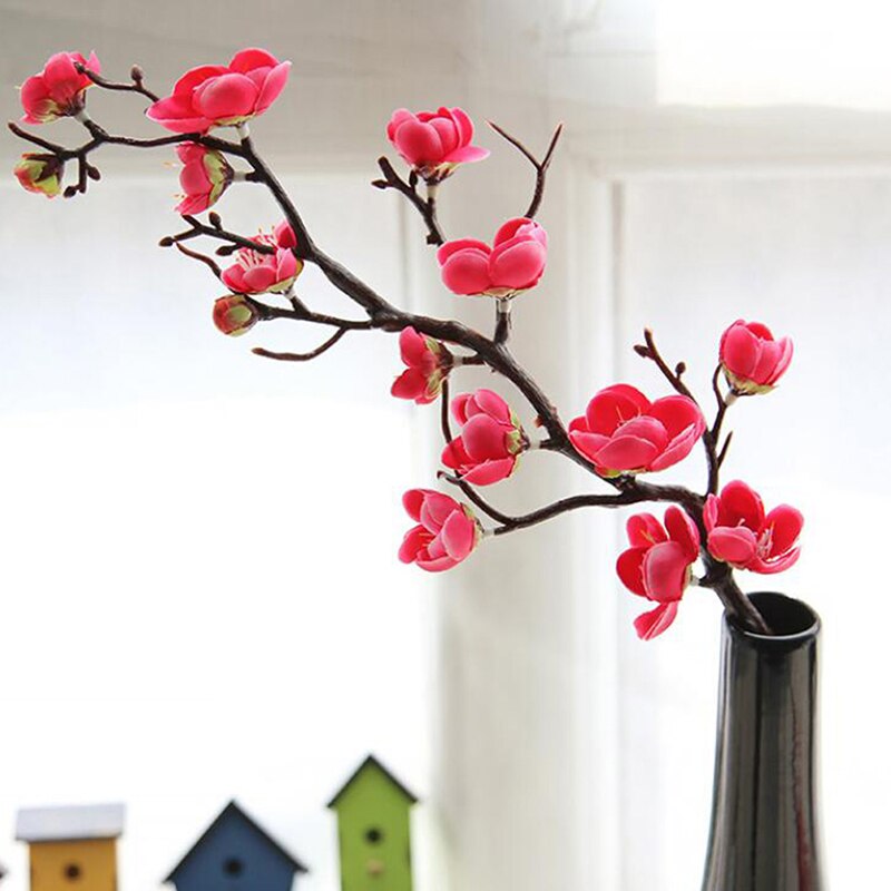 Ciruela flores de cerezo artificiales flores de seda ramas de cerezo hogar mesa de salón decoración para habitación bricolaje decoración de boda