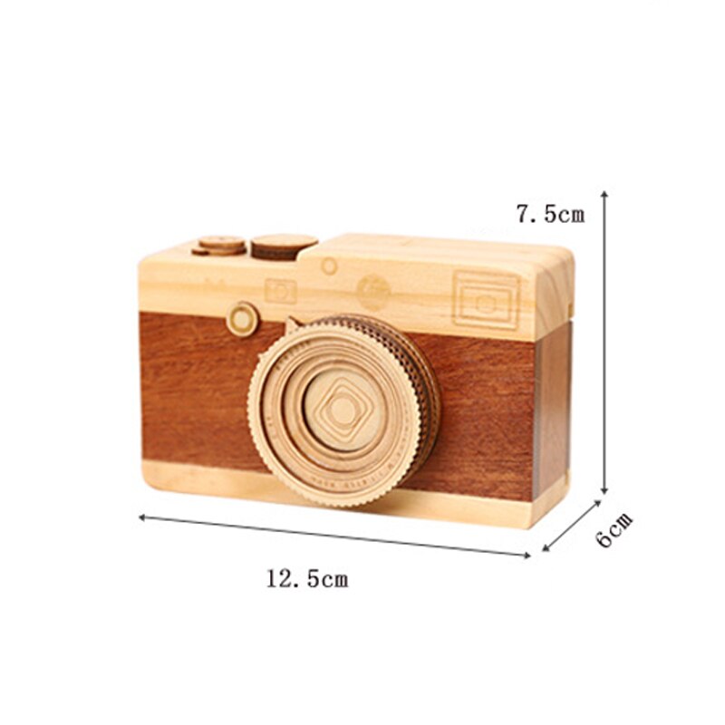 Wooden Camera Music Box Children's Day Girls Birthday Rotating Shutter Music Box Handmade Furniture Decoratio: B