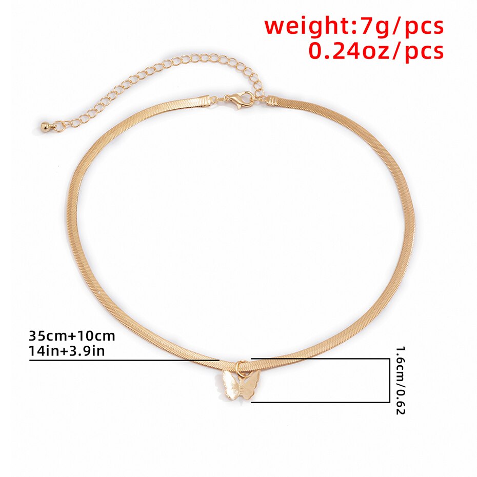 Charm Women Snake Chain Choker Necklace Trend Butterfly Pendant Necklace Chain on Neck Clavicle Chain Chocker Jewelry Party