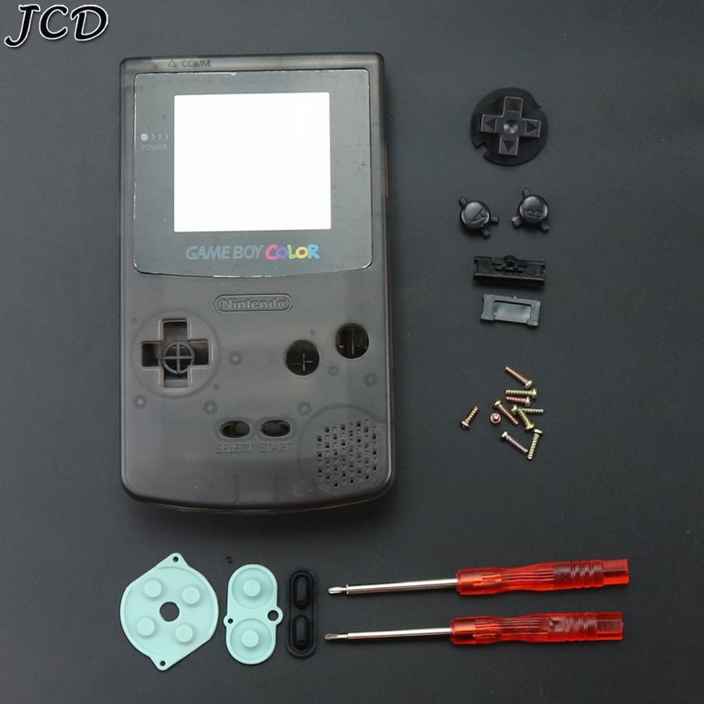 JCD Housing Shell Case Cover for Nintendo Gameboy Color Game Console for GBC Shell with buttons kits sticker label and tools: Clear Black