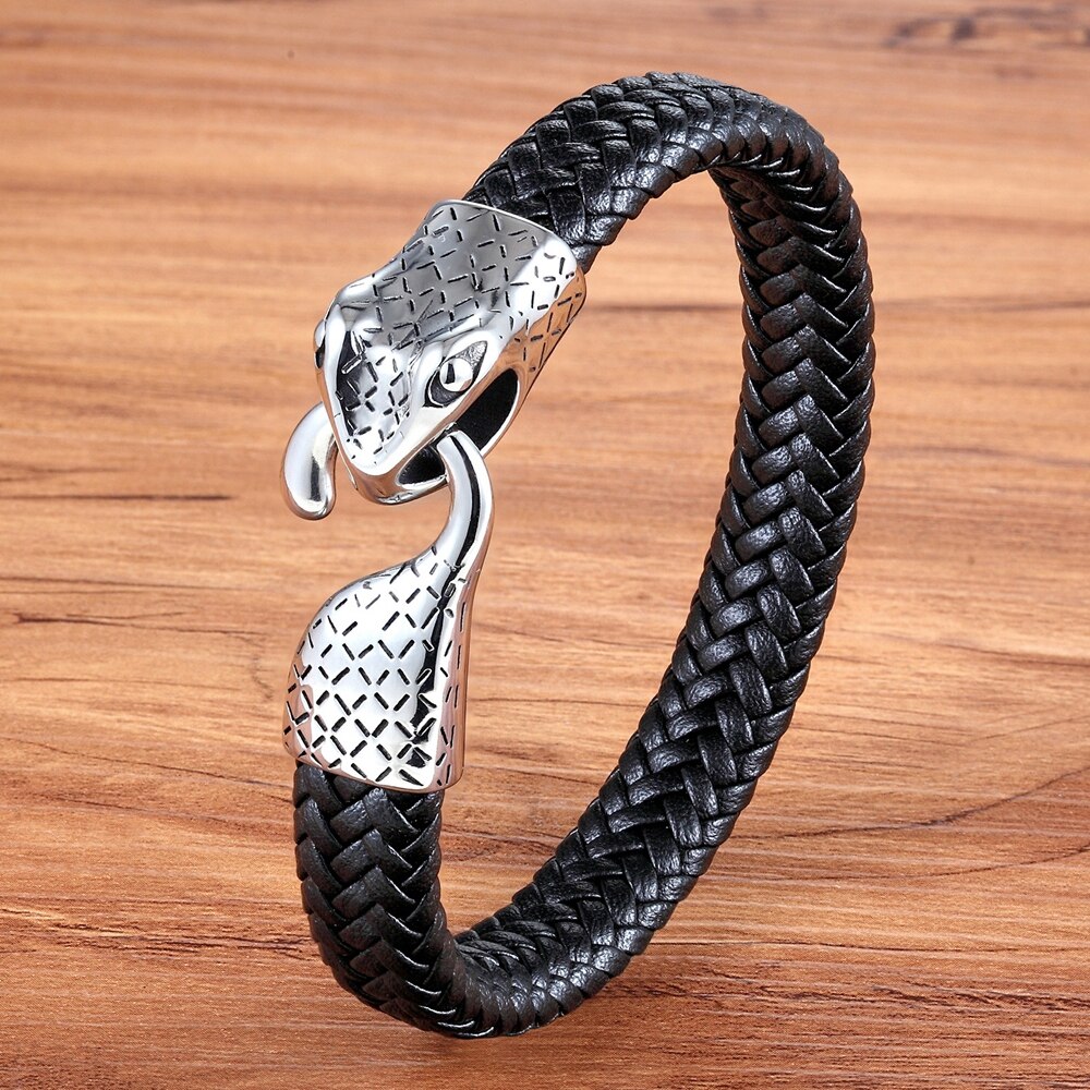 TYO Multi-layers Handmade Braided Leather Bracelet &amp; Bangle For Men Stainless Steel Charm Bangles: 19cm