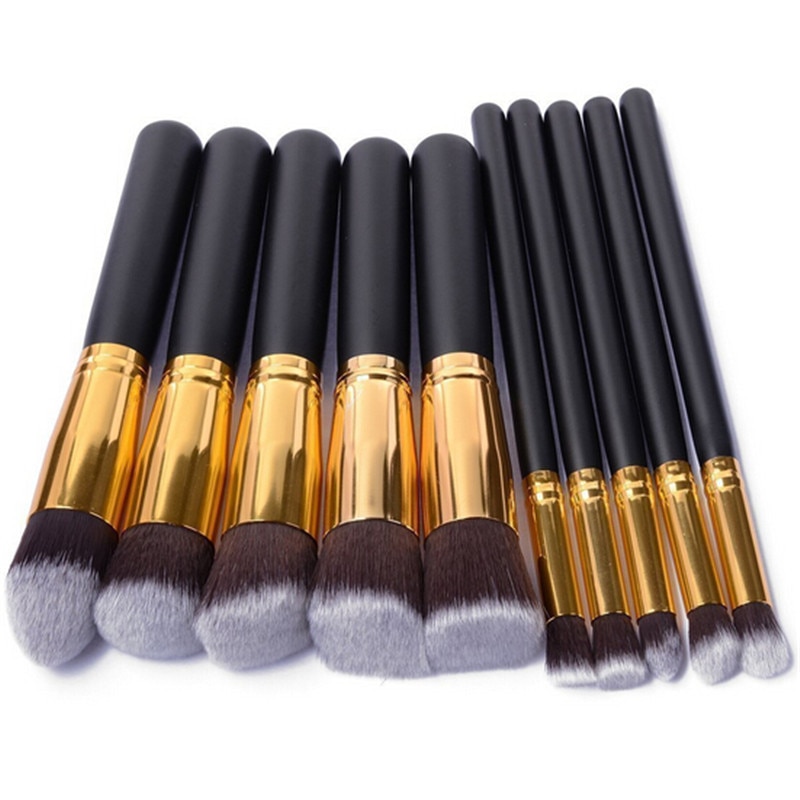 10 stk makeup børster sæt pincel maquiagem cosmetics maquillaje makeup værktøj pudder øjenskygge kosmetik sæt sort guld