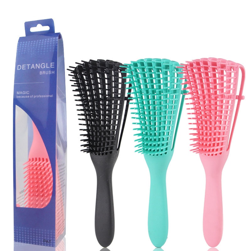 Dettangling hair brush 4c krøllet hår detangler børste hår vådt tykt kinky hår juster hårbørste hovedbundsmassage detangle hårbørste