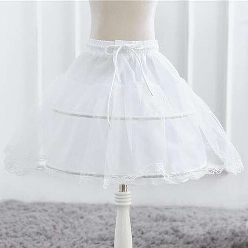 Kids White Formal One Layer Skirt Children Girls Waist Drawstring Underskirt for One Size Princess Party Solid Lace Ball Gown: Default Title