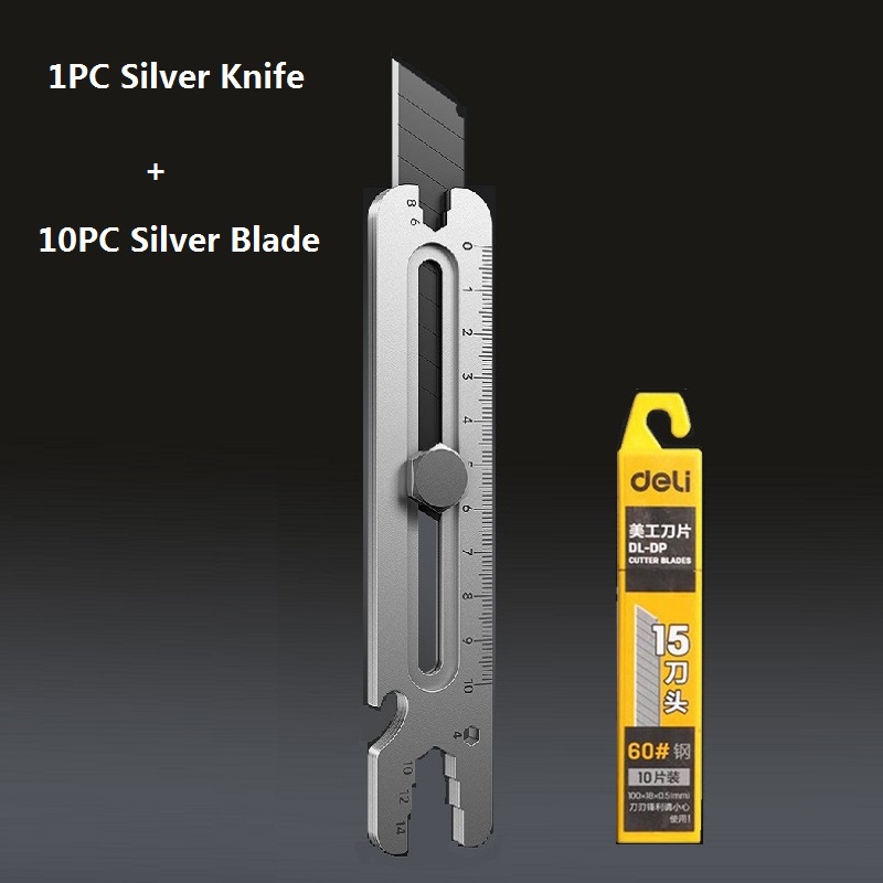 Mes Roestvrij Staal, 4 In 1 Multifunctionele Afbreeksleutel Van Industriële , 18Mm Zware Lederen Behangsnijder: Sky Blue