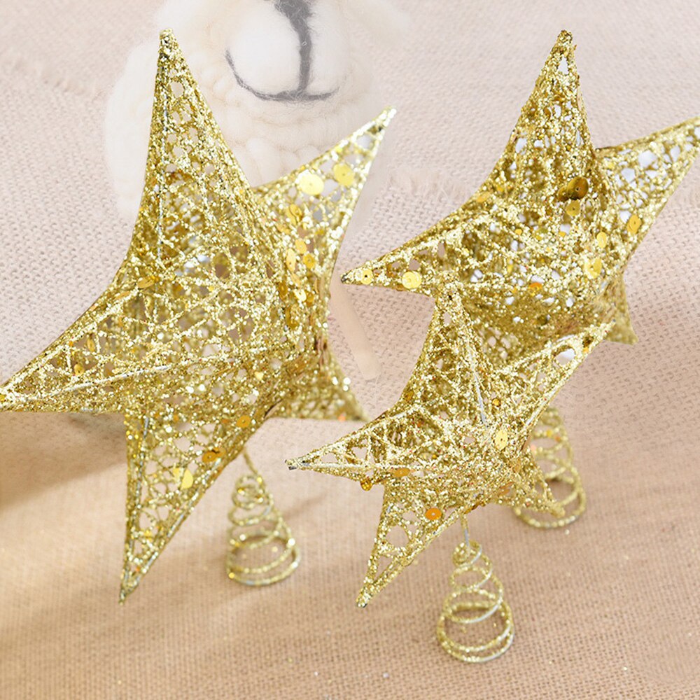 Sequin Star Xmas Tree Topper Metal Hollow Glitter Hanging Ornaments DIY Solid Color Shining Christmas Decor Photo Prop