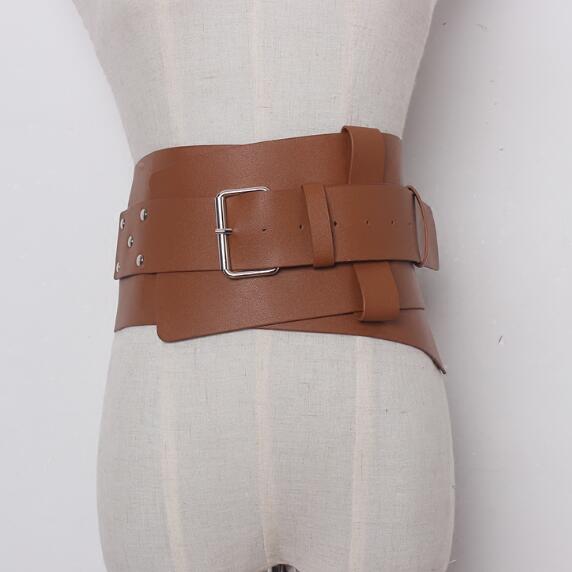 Nuevos accesorios de cinturón ancho de Ultra Plus para mujer Faux cuero elástico corsé cinturón metal frontal cinturón con hebilla chica Ropa Decoración: E002