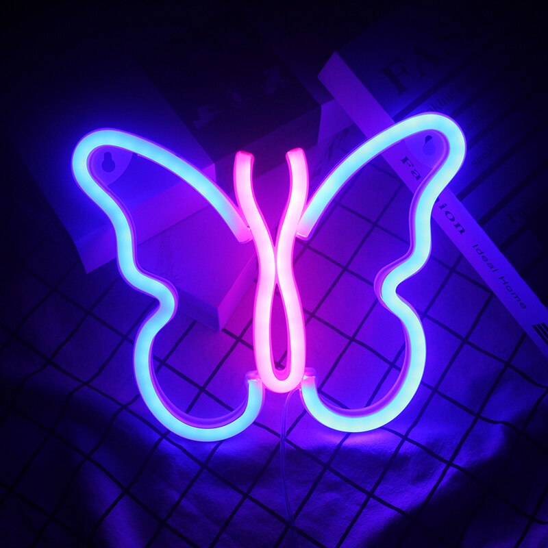 ineonlife Blue Pink Butterfly Neon Light Signs LED Wall Hanging Art For Shop Kids Room Decor Xmas Brithday Battery/USB