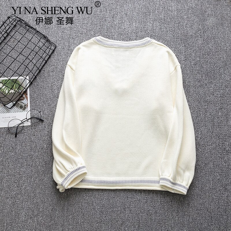 Middle School Student of Autumn Winter, Long Sleeve Knit Tops Pullovers V Neck Sweaters For JK School Uniform Student thanks
