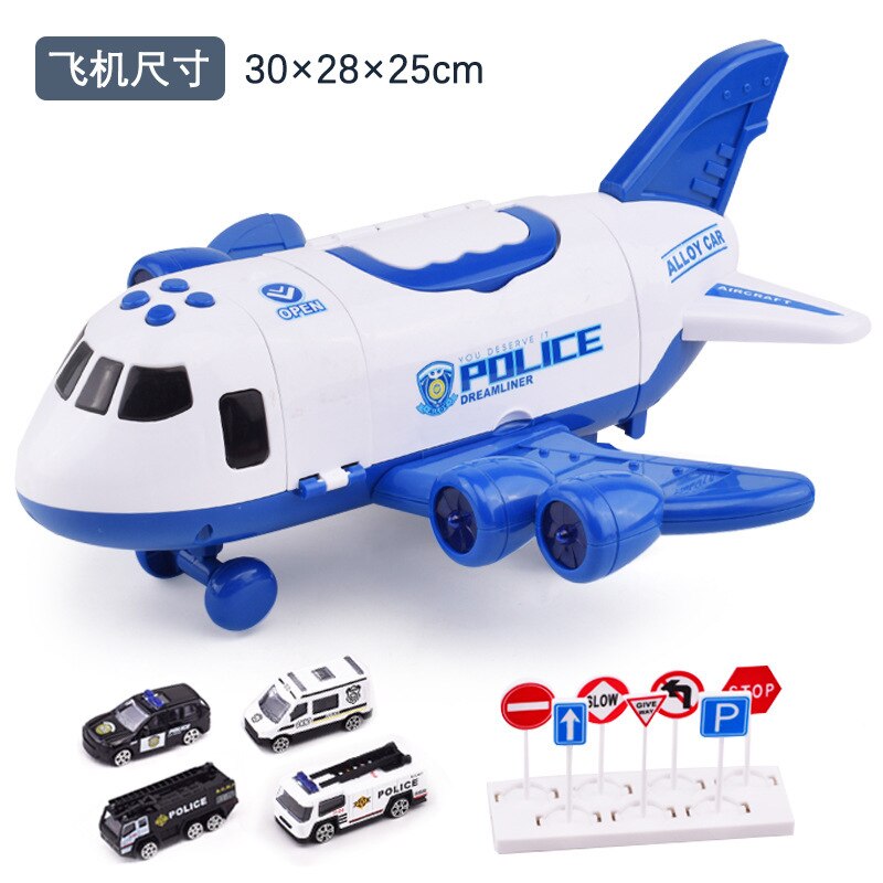 Car Toys for Boys with Transport Cargo Airplane and Large Play Mat Educational Vehicles Sound and light portable Road sign toy: blue