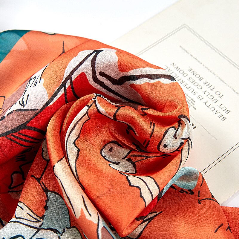 53x53 Ins Orange fruit Air hostess Print women Silk twill scarf Satin square tie ladies foulard femme towel bufanda shawl