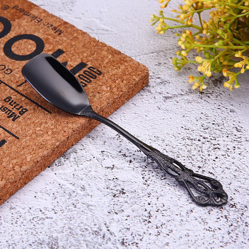Vacclo 1pc Stirring Coffee Spoon 304 Stainless Steel Cutlery Round Square Shaped Vintage Dessert Spoon Fork Kitchen Accessories: B3