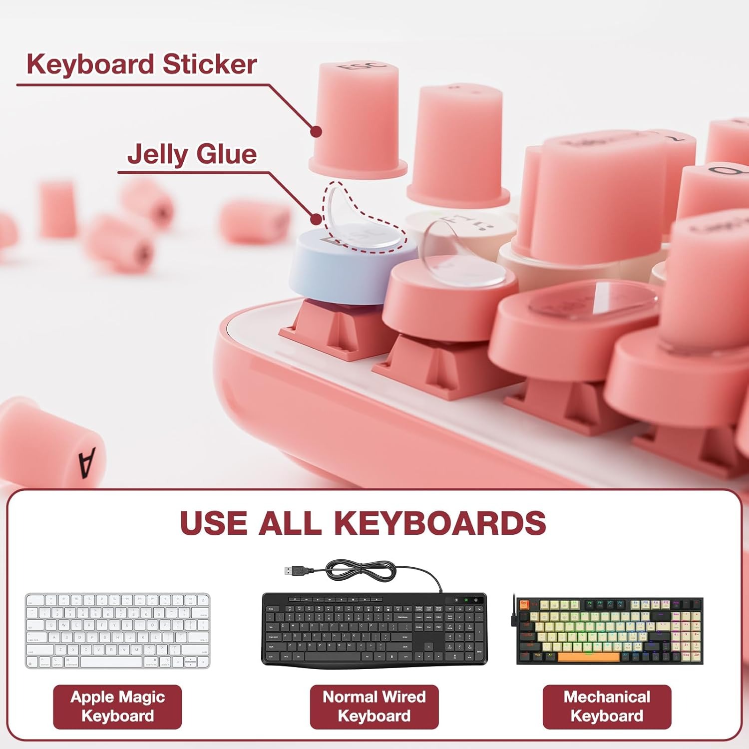 Raised Adhesive Keyboard Stickers for Long Nails Universal Nail Art Keyboard Bubbles Self-for Long Nails Silicone Typing Keycaps