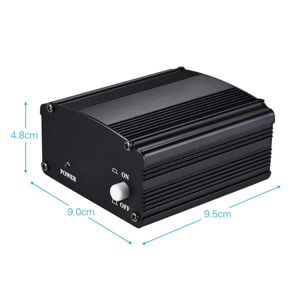 Fuente de alimentación Phantom de 1 canal de micrófono de 48V + adaptador AU US enchufe de la UE para cualquier micrófono condensador de grabación