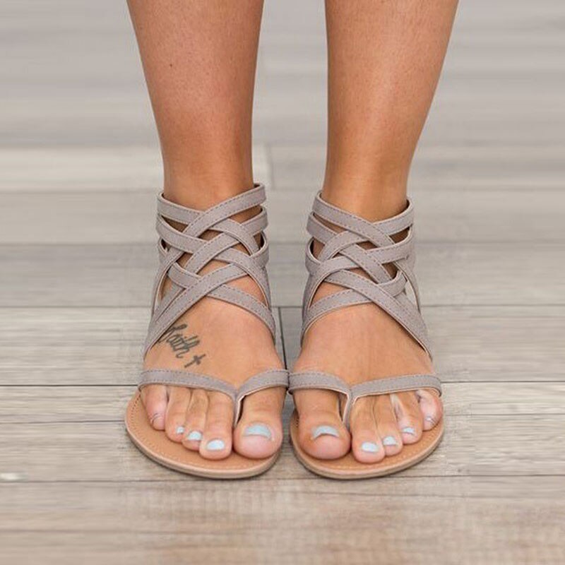 Mujeres sandalias tipo gladiador de sandalias para playa zapatos de verano Mujer estilo Roma Sandalias planas de talla grande sandalias informales Mujer: Gris / 9.5