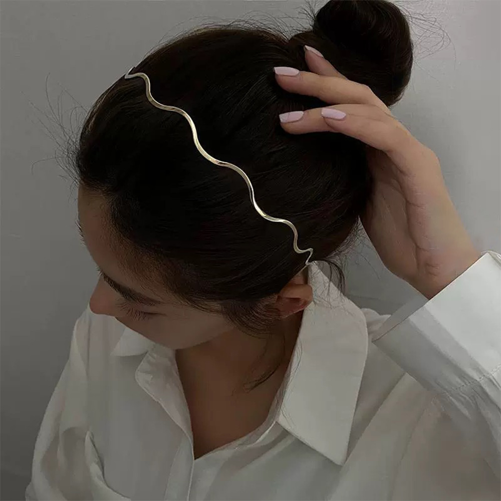 Diademas onduladas de Metal dorado simples para mujer coreana, diadema doblada, aro geométrico fino para la cabeza, tocado para niñas, peinado