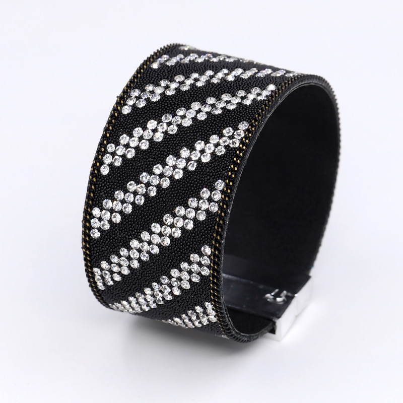 Mode-sieraden vrouwen Lederen Armbanden Armbanden Strass Ketting Kralen Brede Armband