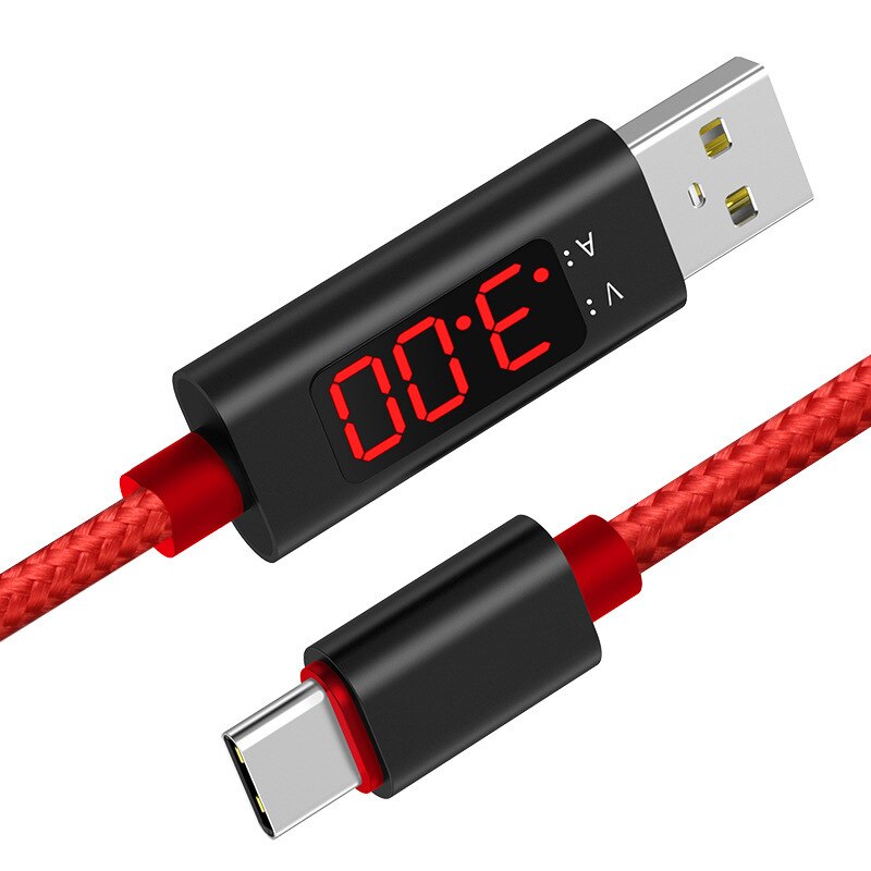 USB Display Kabel Für iPhone X Typ C Micro USB Kabel 3A Schnelle Ladekabel Mit LED Spannung Strom Display nylon Handys Kabel: Type C / red