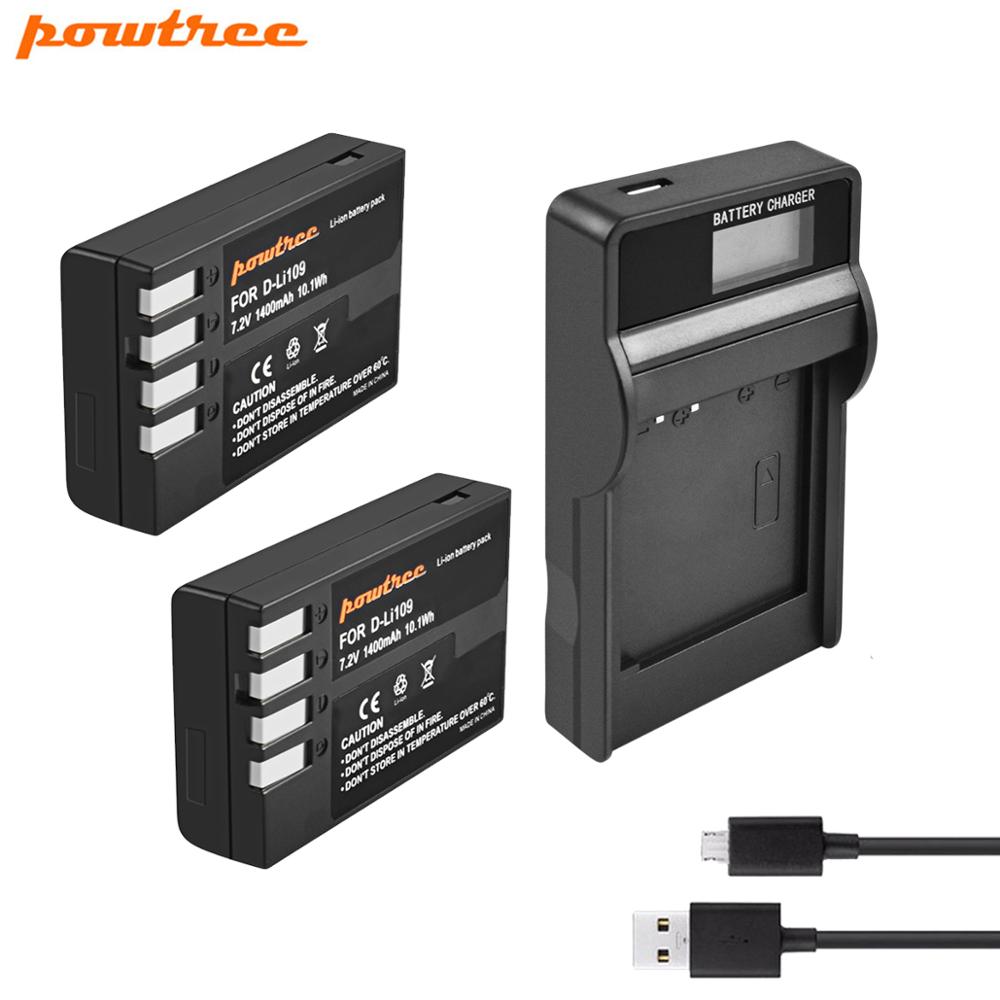 Powtree para Pentax 7,2 V 1400mAh D-Li109 DLi109 DLi 109 batería + LCD cargador para K30 K50 K-30 K-50 K500 K-500 K-S1 KS1 K-S2 KS2: 2X Battery Charger