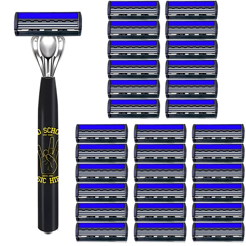 Maquinilla de afeitar Manual de 3 capas para mujer, maquinilla de afeitar clásica, juego de afeitado, cuchillas de acero inoxidable reemplazables, afeitadora para mujer con tira de lubricante, reutilizable: Morado