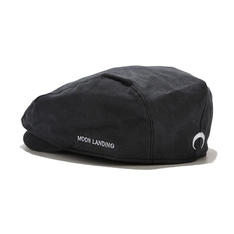 Béret inversé brodé avec lettres et lune, casquette de journal unisexes Vintage, nouvelle tendance, Style décontracté polyvalent, vêtements de rue: Dark grey
