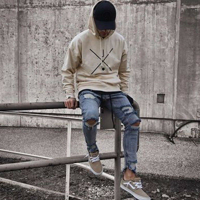 Menn jeans bukser Mann revet syklist jeans frynsete bukser uformelt slank passe jogger dongeribukser
