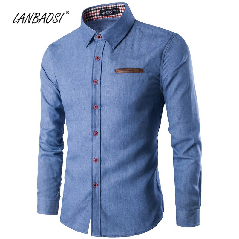 Lanbaosi jeansskjorter til menn skånsom uformelt tynn dongeriskjorte langermet jean cowboy herreklær camisa masculina