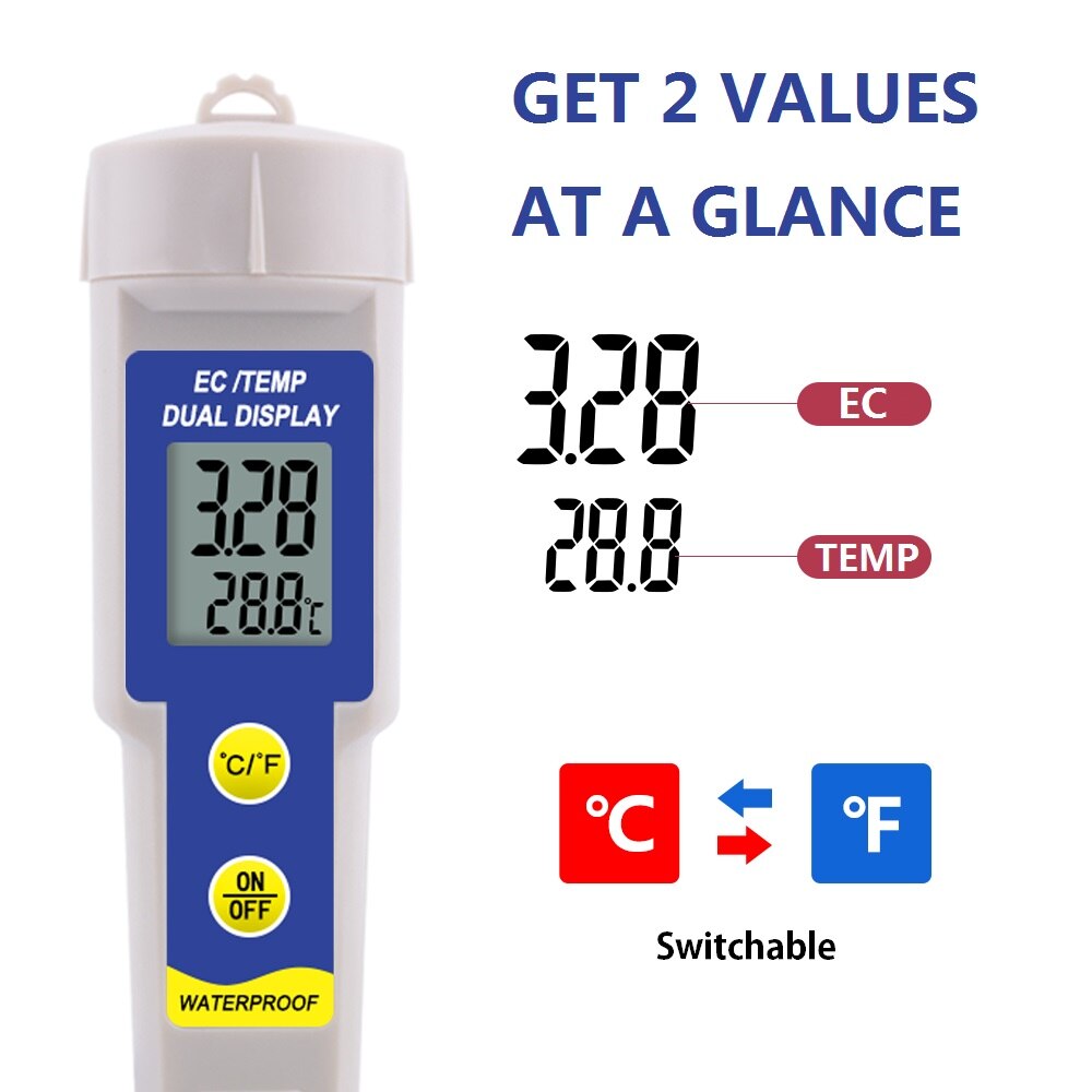 2-in-1 Digital Soil Tester with EC Meter and Soil Thermometer Waterproof Water Tester for Garden Farm Drinking Water